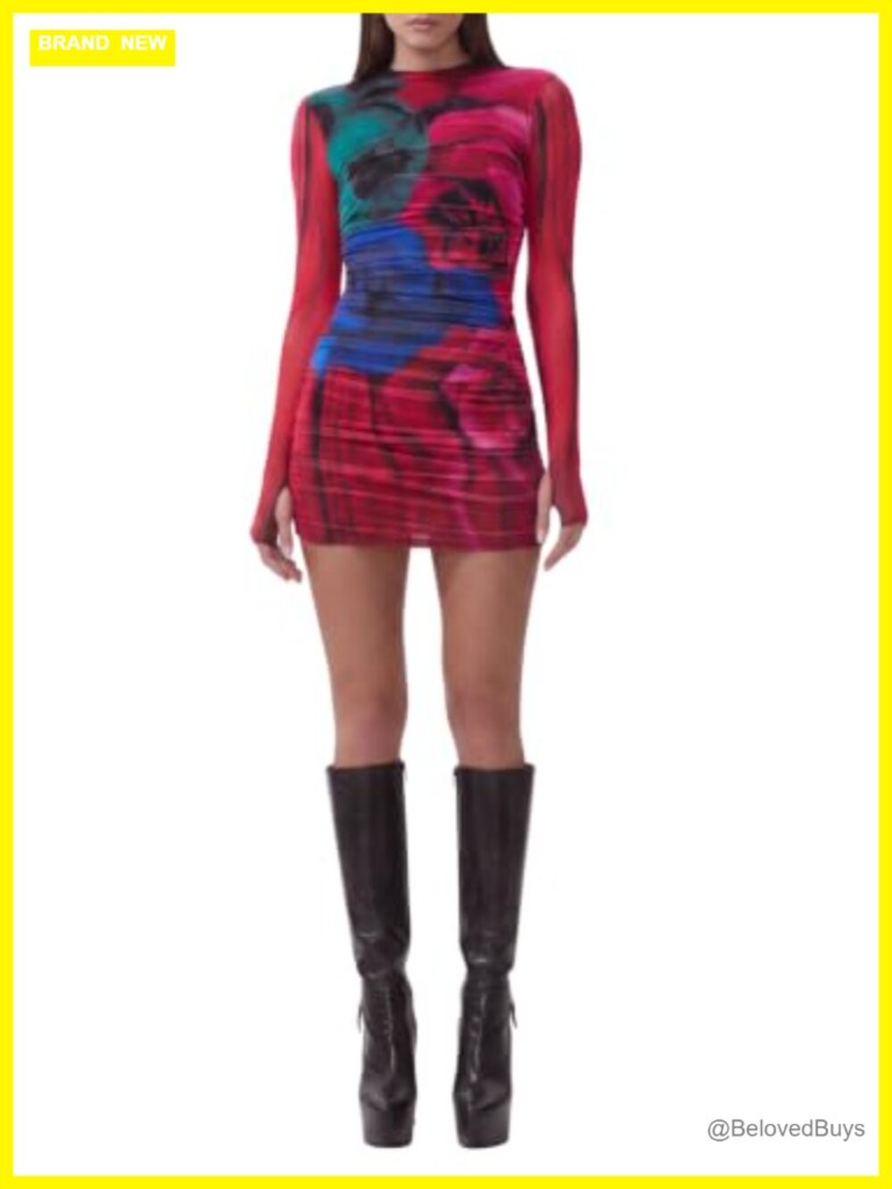 Mock Neck Long Sleeve Mesh Bodycon Mini Dress
